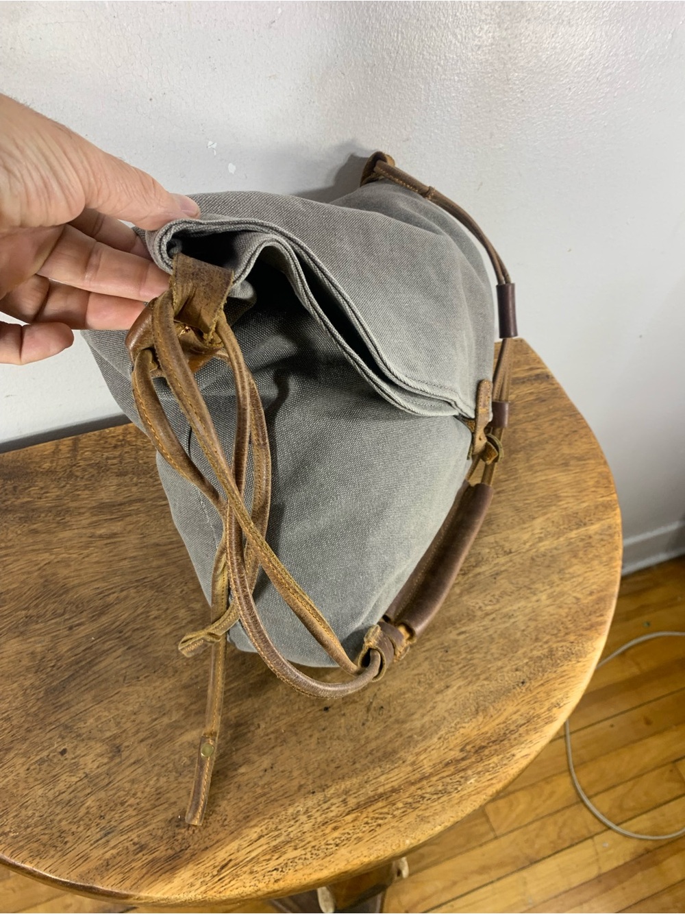 Casual canvas  and leather crossbody shoulder bag - Picture 2 of 9